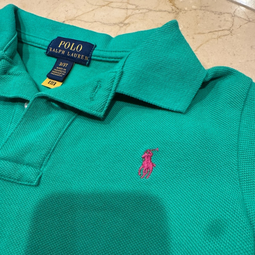 Polo by Ralph Lauren Green Polo Shirt with Pink Pony - 3t